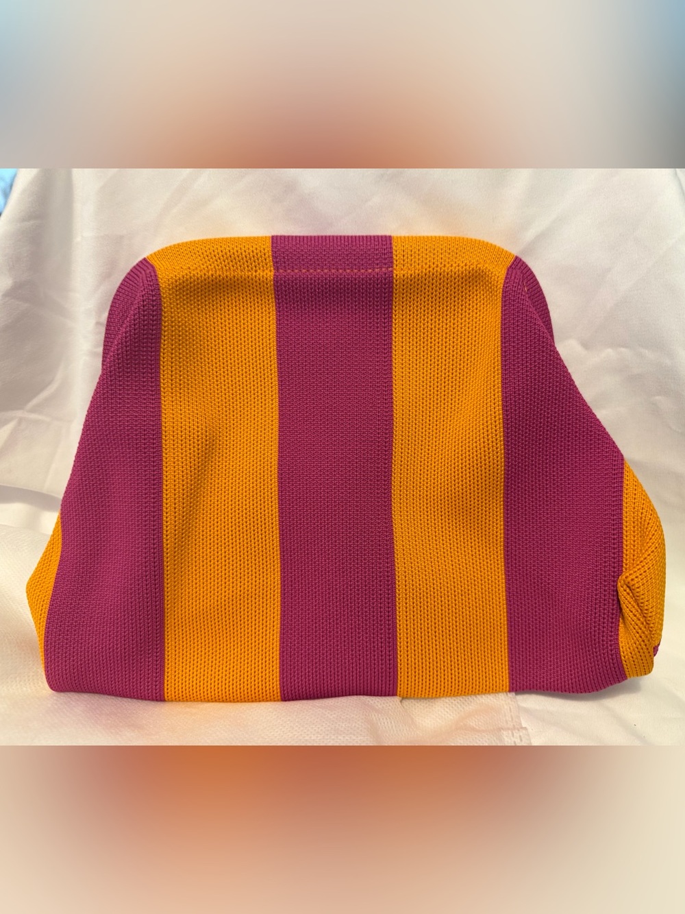 Striped Bright Pink and Orange Knit Clutch